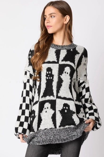 Halloween Sweater with Relaxed Pullover Fit and Crew Neck - Image 2