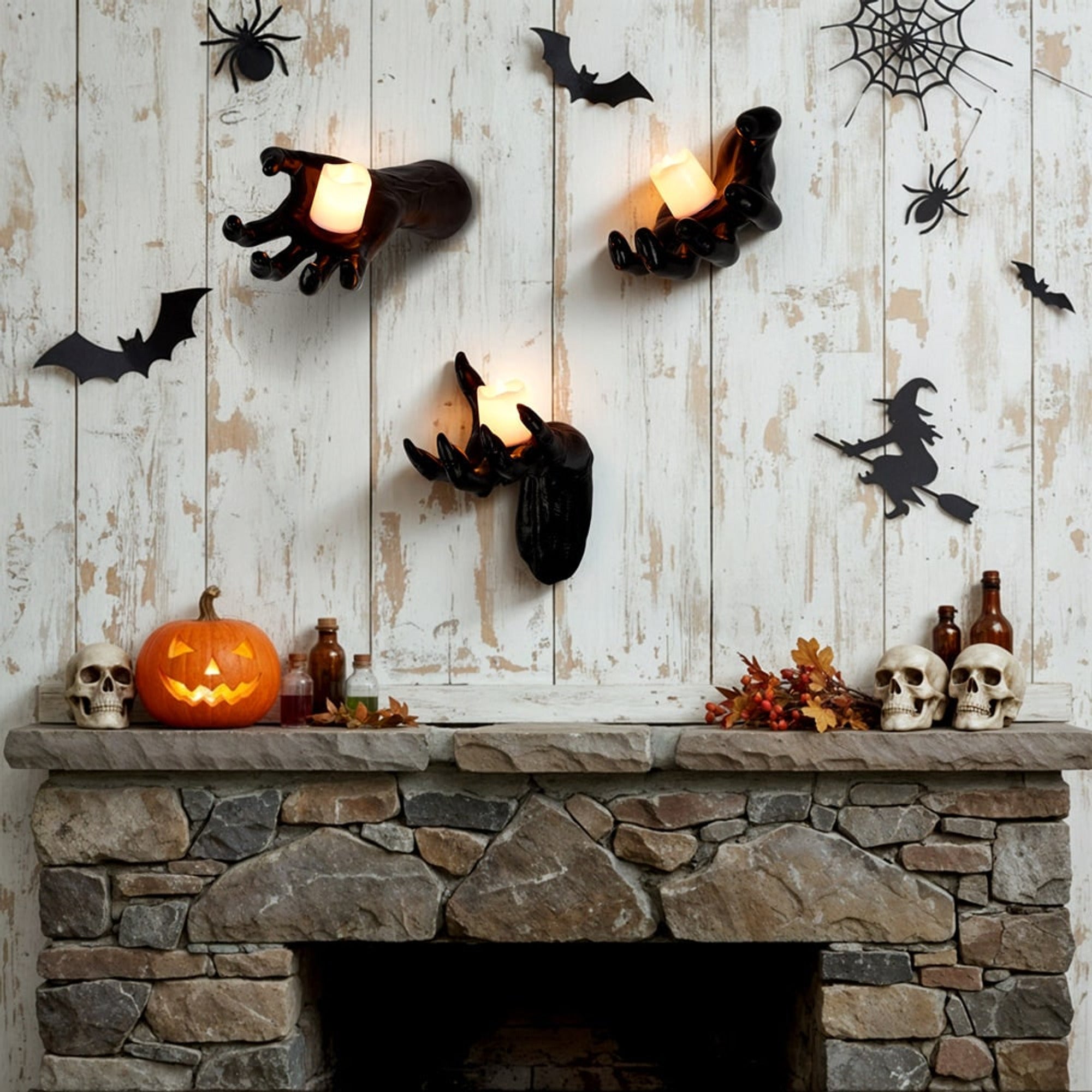 Halloween Wall Decoration Featuring Reaching Hand With Warm LED Candle Soft PVC Wall-Mounted Decor With Cell Batteries - Image 2