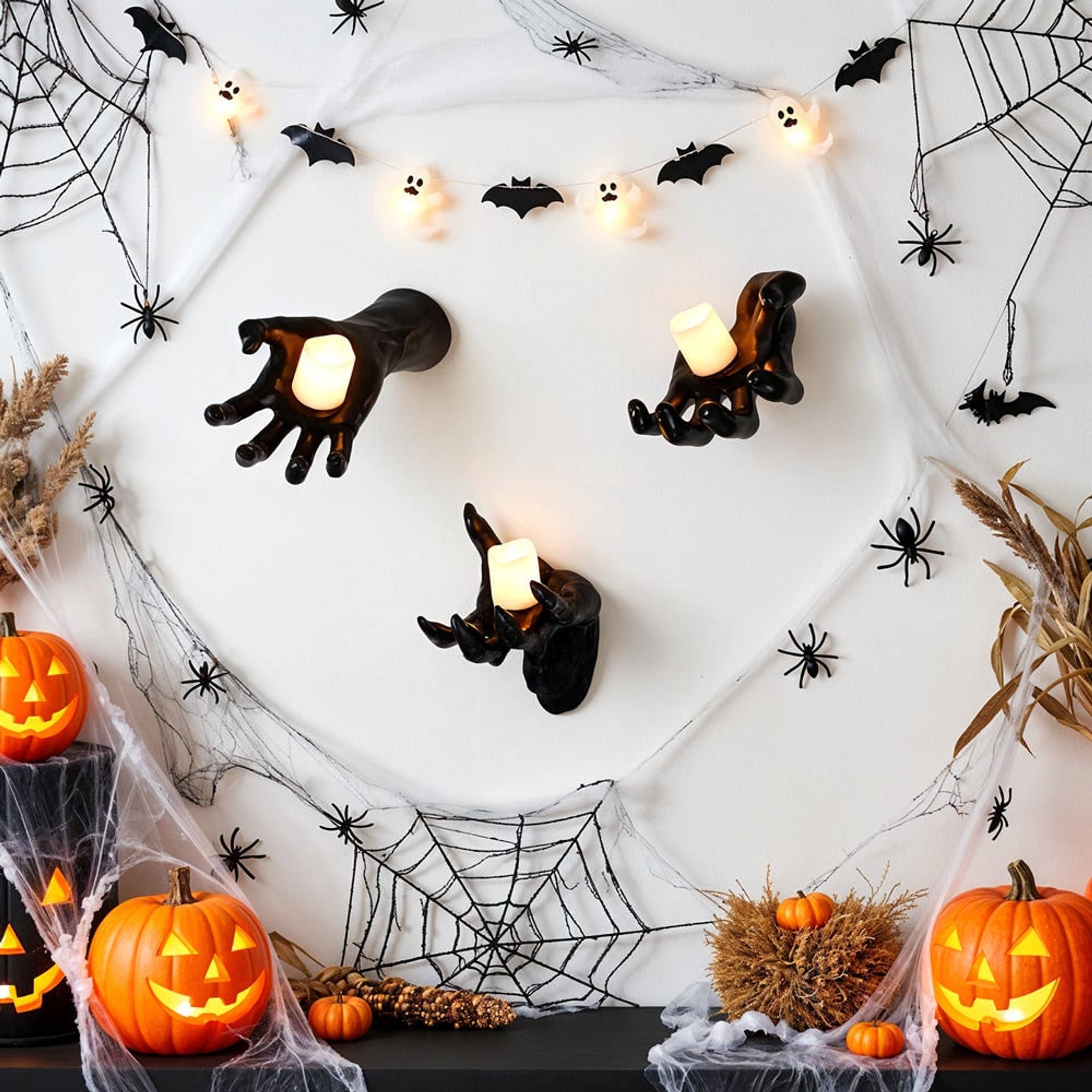 Halloween Wall Decoration Featuring Reaching Hand With Warm LED Candle Soft PVC Wall-Mounted Decor With Cell Batteries - Image 5