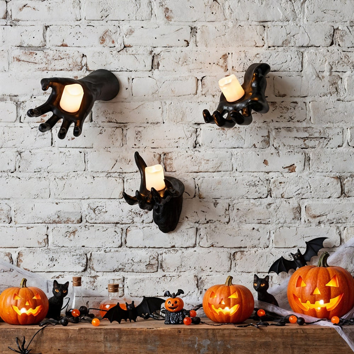 Halloween Wall Decoration Featuring Reaching Hand With Warm LED Candle Soft PVC Wall-Mounted Decor With Cell Batteries - Image 3