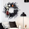 Halloween Wreath Gothic Halloween Wreath With Poseable Skeleton And Faux Pumpkins Door Decor For Halloween Theme Wall Hanging Ready Halloween Decor - Image 2