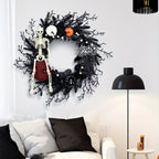 Halloween Wreath Gothic Halloween Wreath With Poseable Skeleton And Faux Pumpkins Door Decor For Halloween Theme Wall Hanging Ready Halloween Decor - Image 2