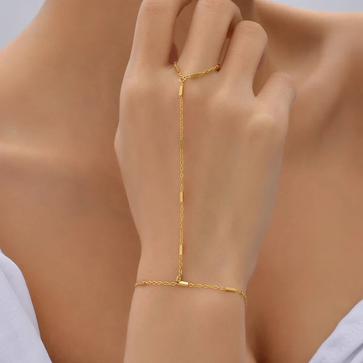 Hand Chain Bracelet with Adjustable Wrist Band and Finger Ring - Image 5