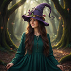 Handcrafted Felted Wool Witch Hat For Halloween With Spiderweb Embroidery Comfortable And Easy To Wear - Image 1