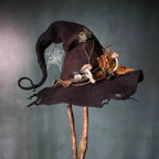 Handcrafted Felted Wool Witch Hat For Halloween With Spiderweb Embroidery Comfortable And Easy To Wear - Image 4