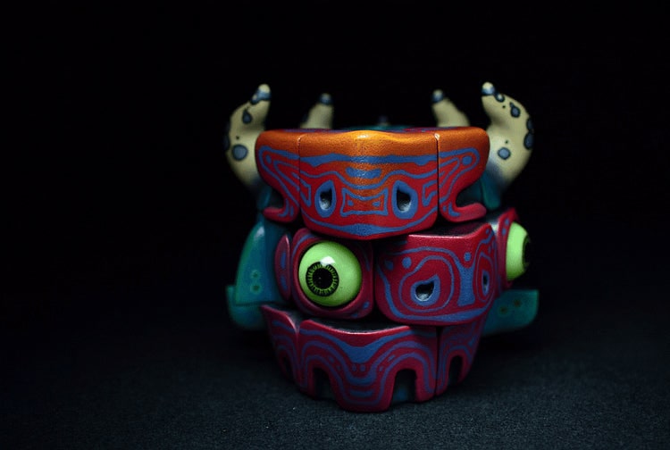 Handmade Art Toy Cube Unique Hand-Painted Puzzle Monster With Double-Sided Designs - Image 4