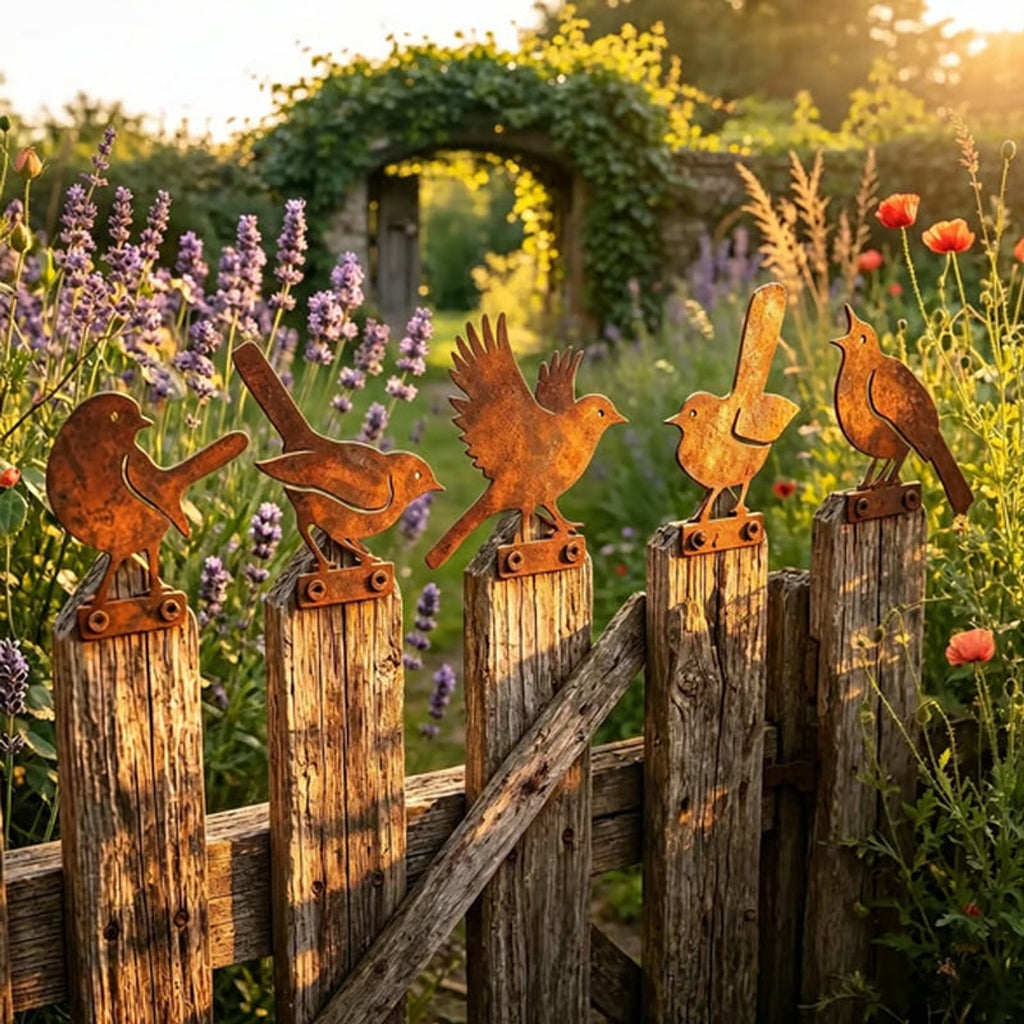 Hawthorne Weathered Corten Steel Bird Silhouettes Set Of 5 For Garden Decor - Image 2