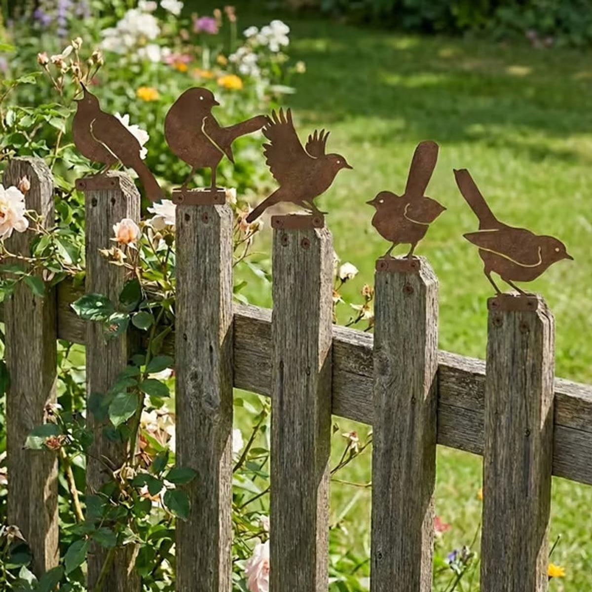 Hawthorne Weathered Corten Steel Bird Silhouettes Set Of 5 For Garden Decor - Image 10
