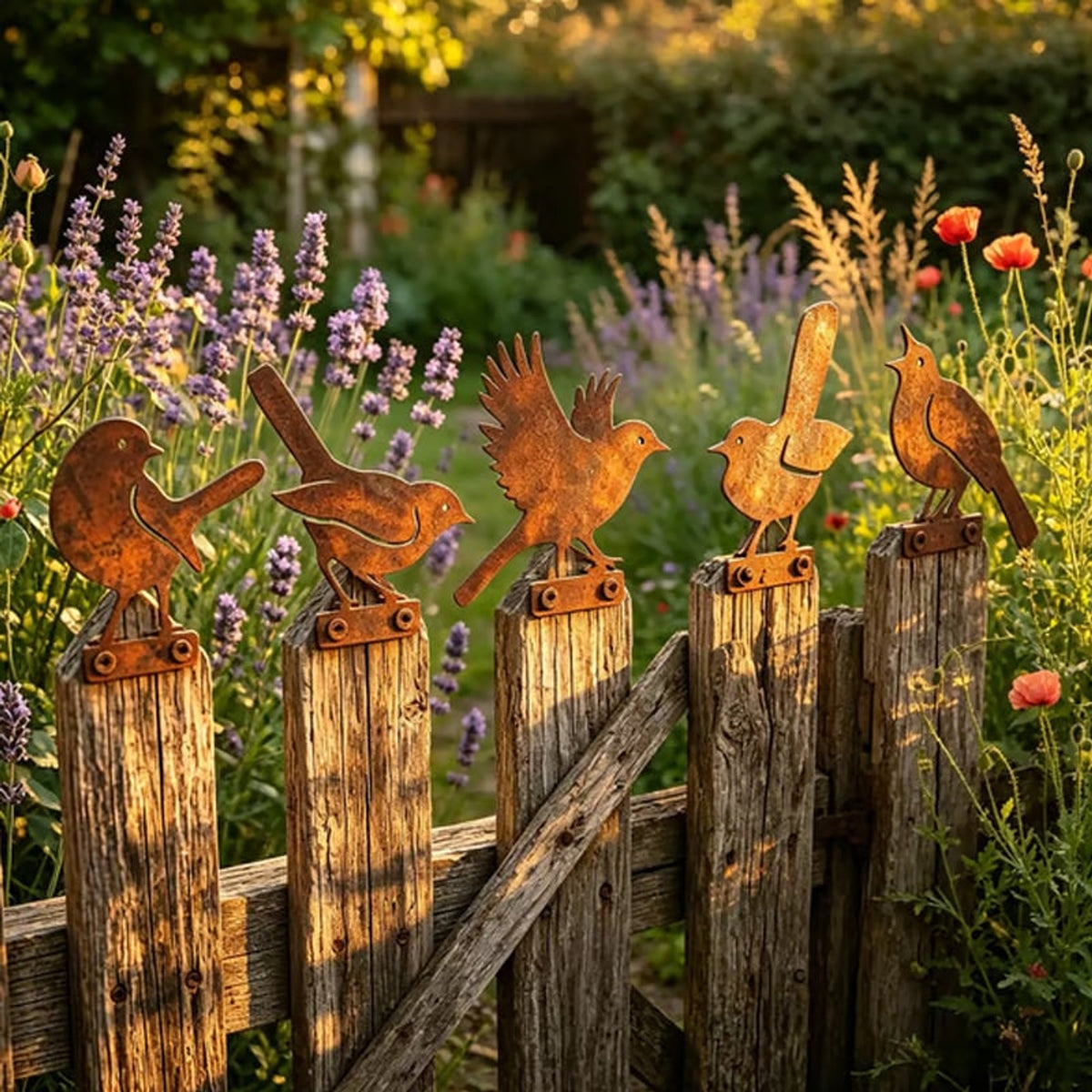Hawthorne Weathered Corten Steel Bird Silhouettes Set Of 5 For Garden Decor - Image 3