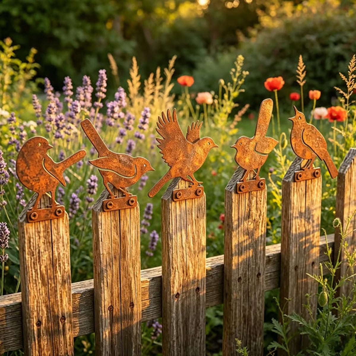 Hawthorne Weathered Corten Steel Bird Silhouettes Set Of 5 For Garden Decor - Image 6