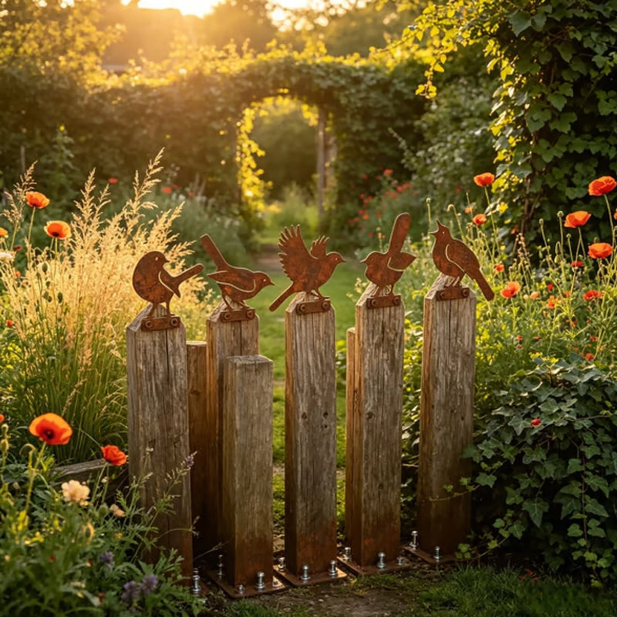 Hawthorne Weathered Corten Steel Bird Silhouettes Set Of 5 For Garden Decor - Image 16