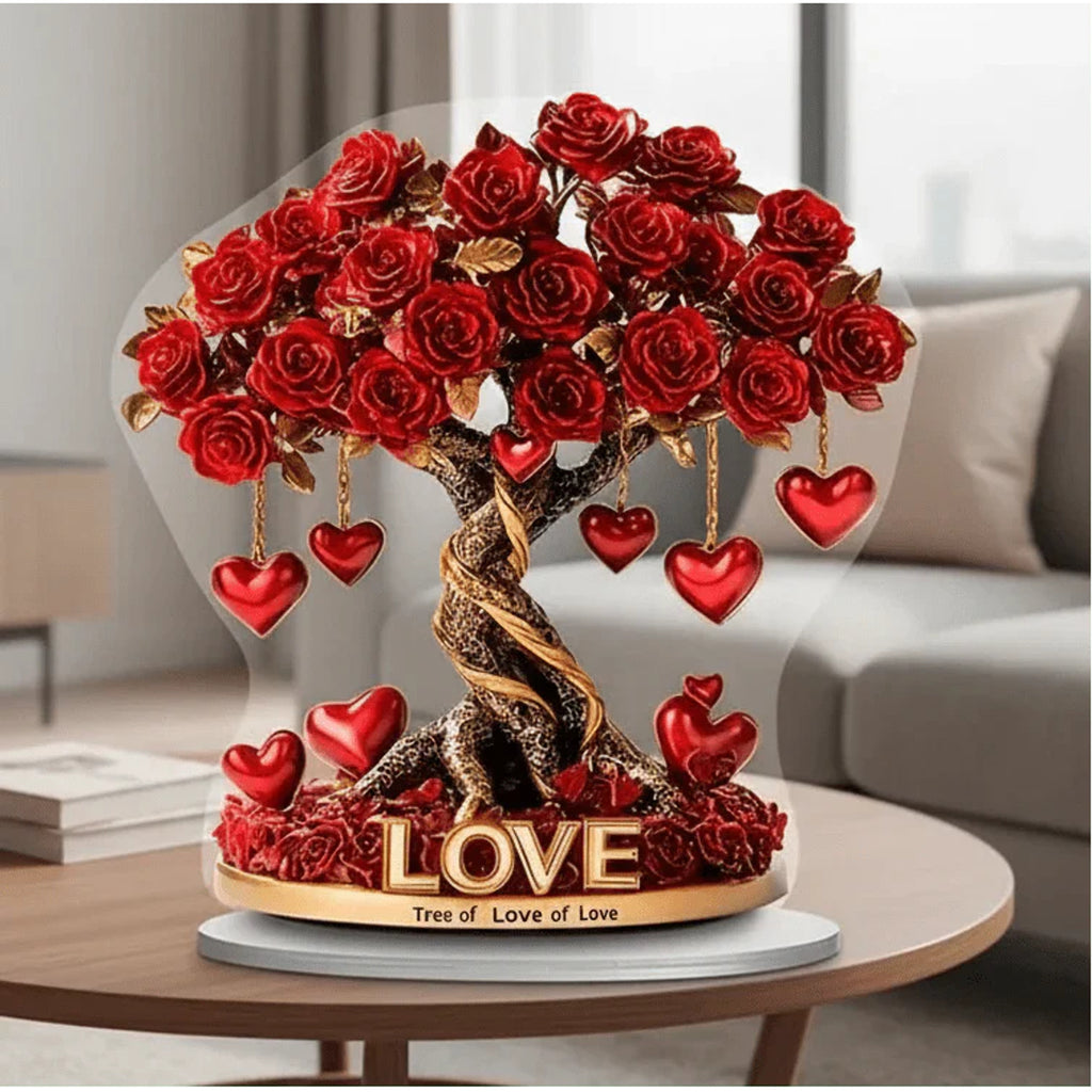 Heart-Shaped Rose Tree Decorative Objects With Gold Base - Image 1