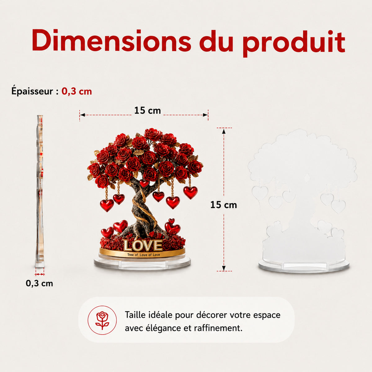 Heart-Shaped Rose Tree Decorative Objects With Gold Base - Image 7