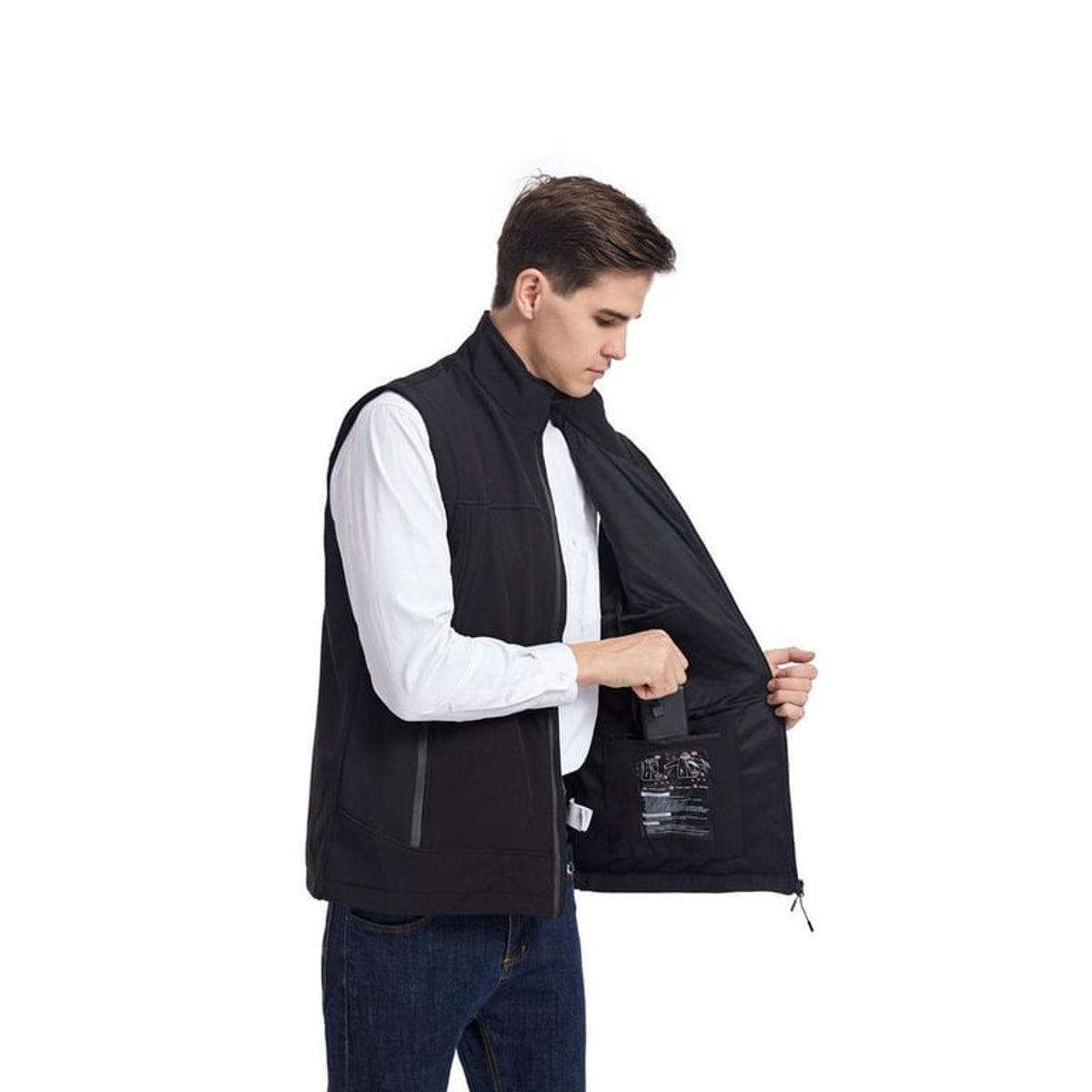 Heated Apparel Men's Vest With Stand Collar Full Zip And Rechargeable USB Power - Image 4