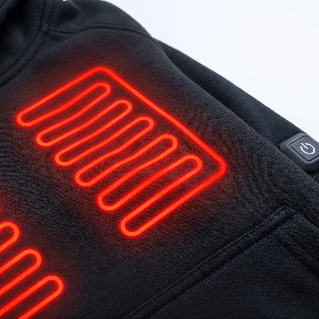 Heated Hooded Sweatshirt Relaxed Pullover Hoodie Drawstring - detail