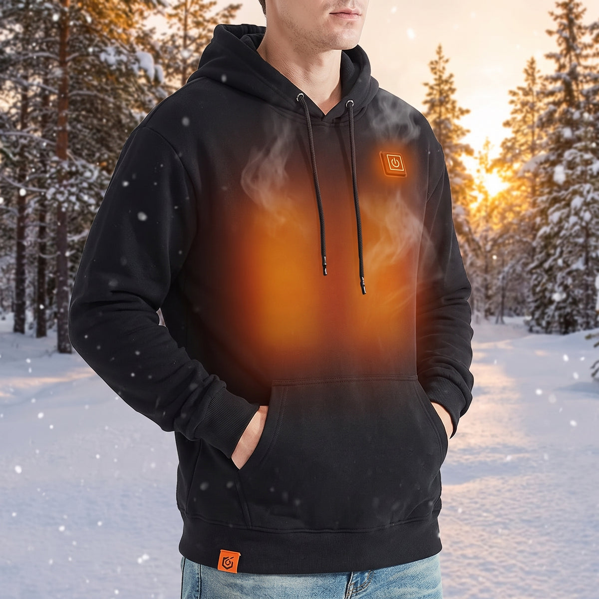 Heated Hooded Sweatshirt Relaxed Pullover Hoodie Drawstring - in-use
