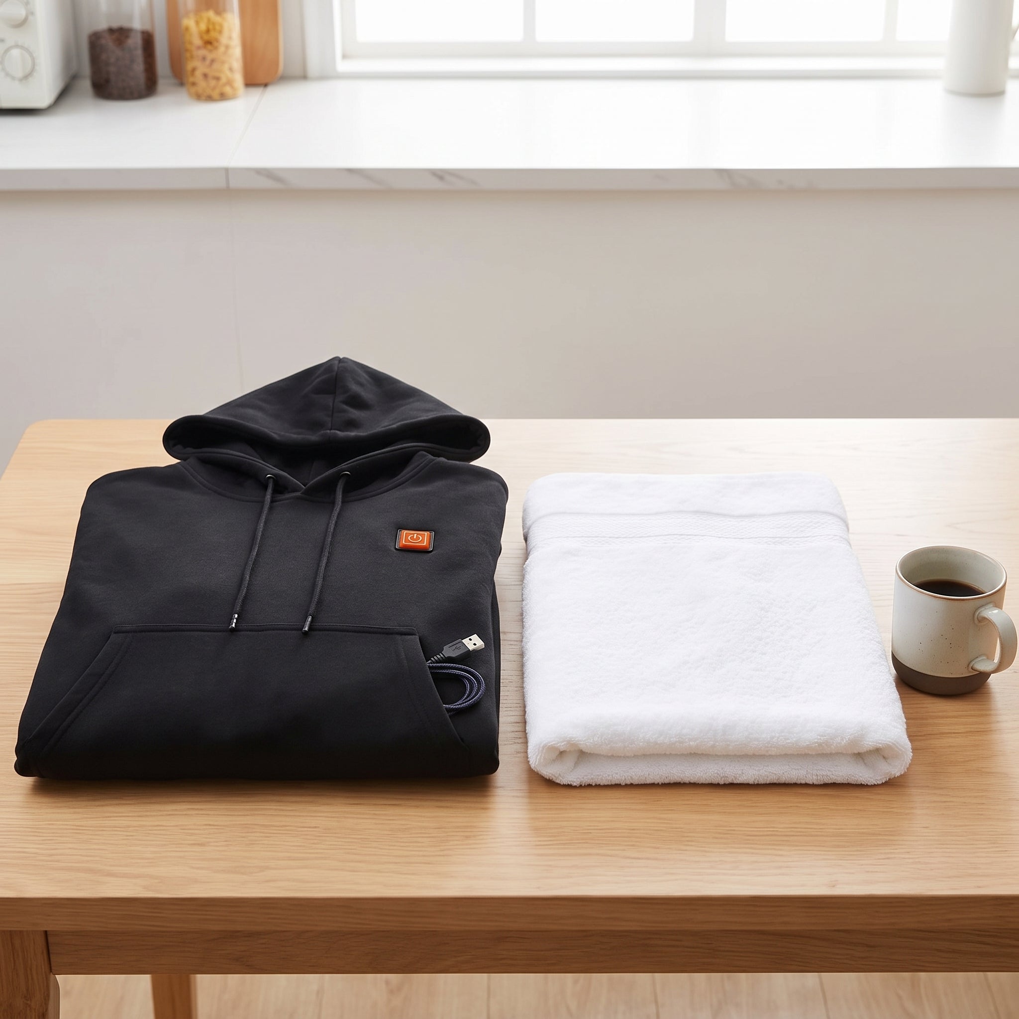 Heated Hooded Sweatshirt Relaxed Pullover Hoodie Drawstring - scale