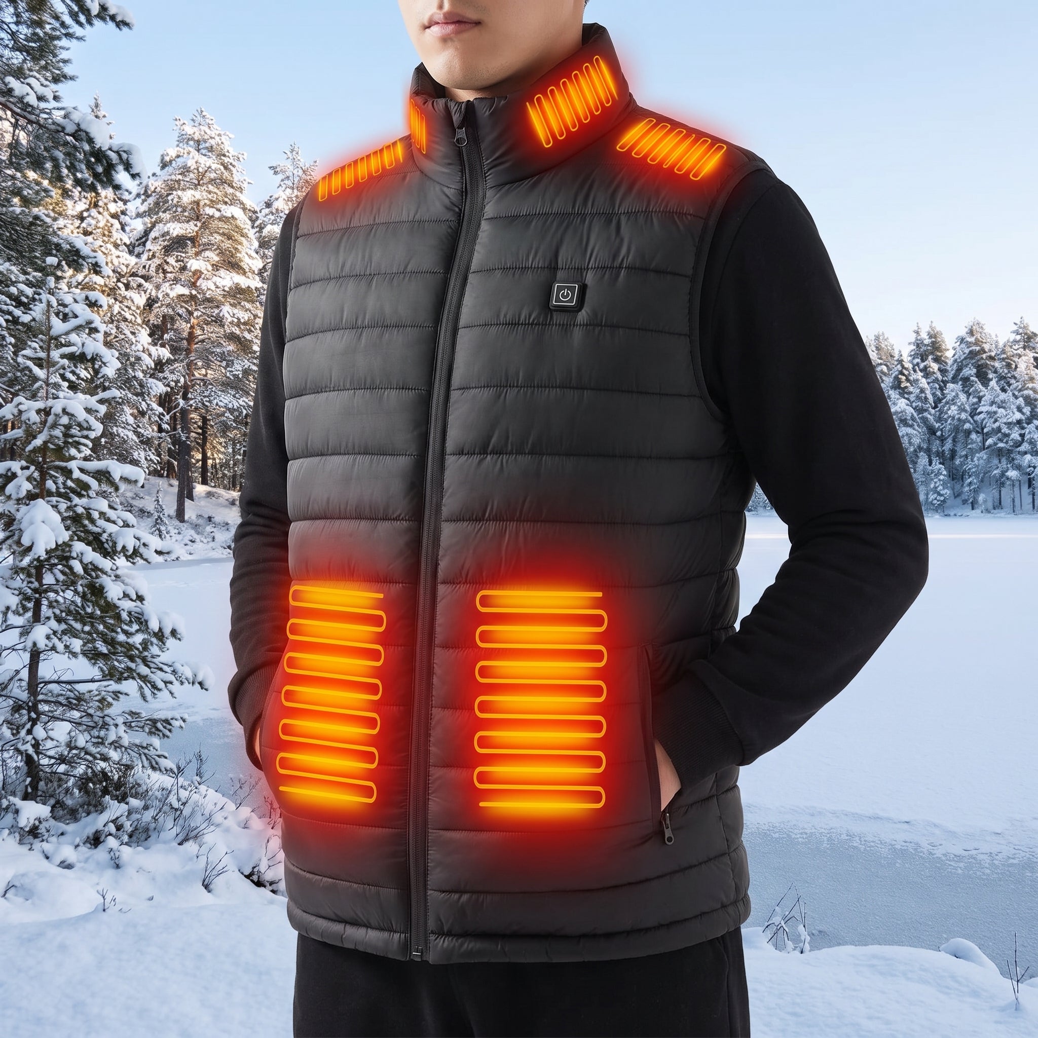 Electric Heated Vest Rechargeable Battery Quilted Design Integrated Heating Zones Water Resistant - Image 1