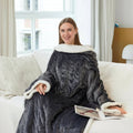 Heated Wearable Blanket Hooded With Foot Pocket Fleece Trim - Image 1