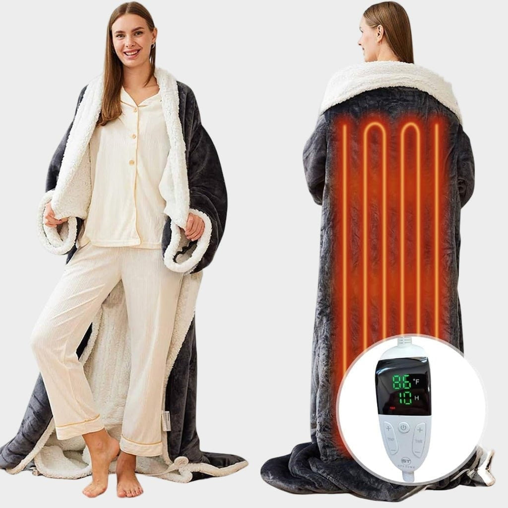 Heated Wearable Blanket Hooded With Foot Pocket Fleece Trim - Image 4
