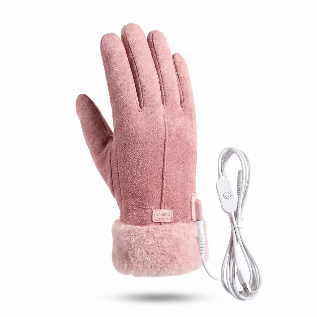 Heated Gloves For Winter Cozy Full-Finger Faux Fur - angle