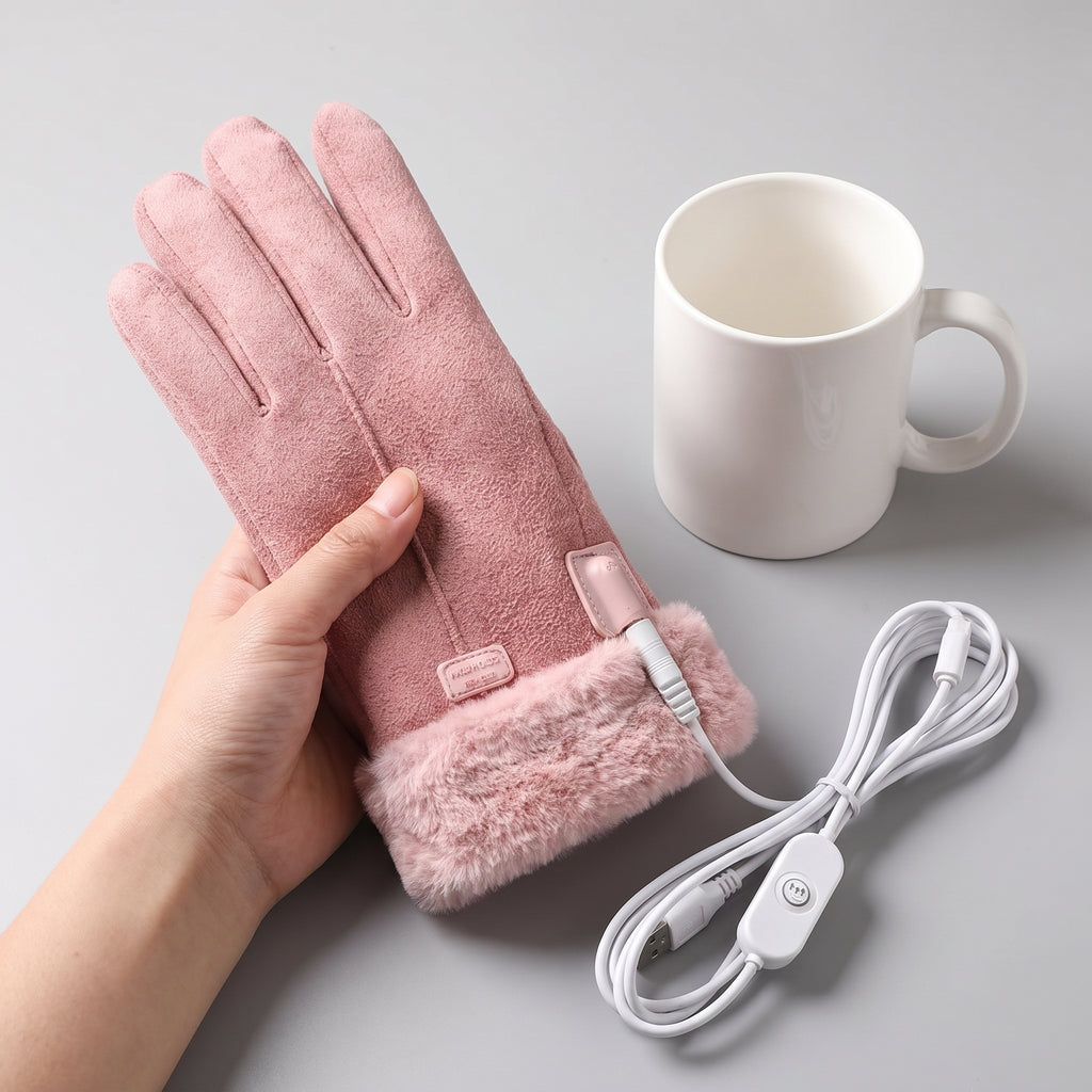 Heated Gloves For Winter Cozy Full-Finger Faux Fur - scale