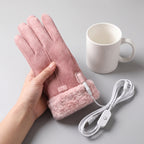 Heated Gloves For Winter Cozy Full-Finger Faux Fur - scale