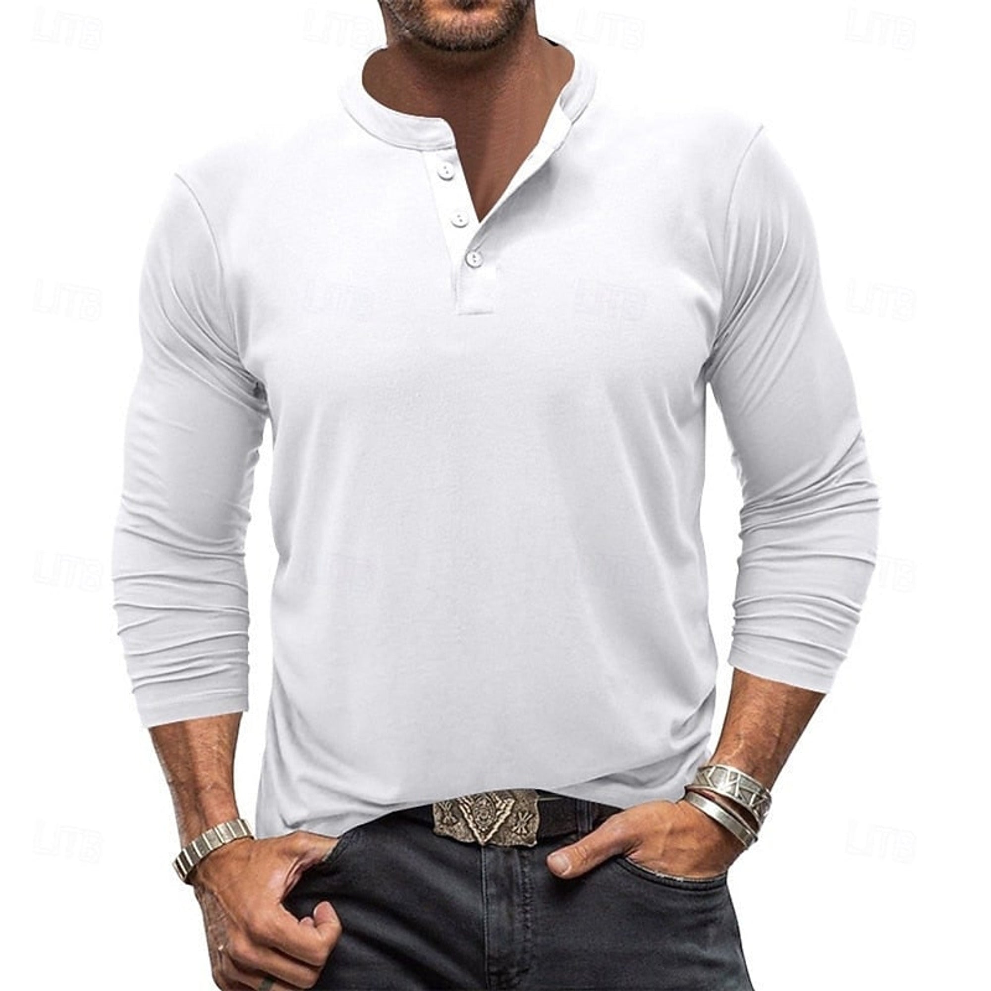 Henley Shirt with Adjustable Long Sleeve and Relaxed Fit - Image 2