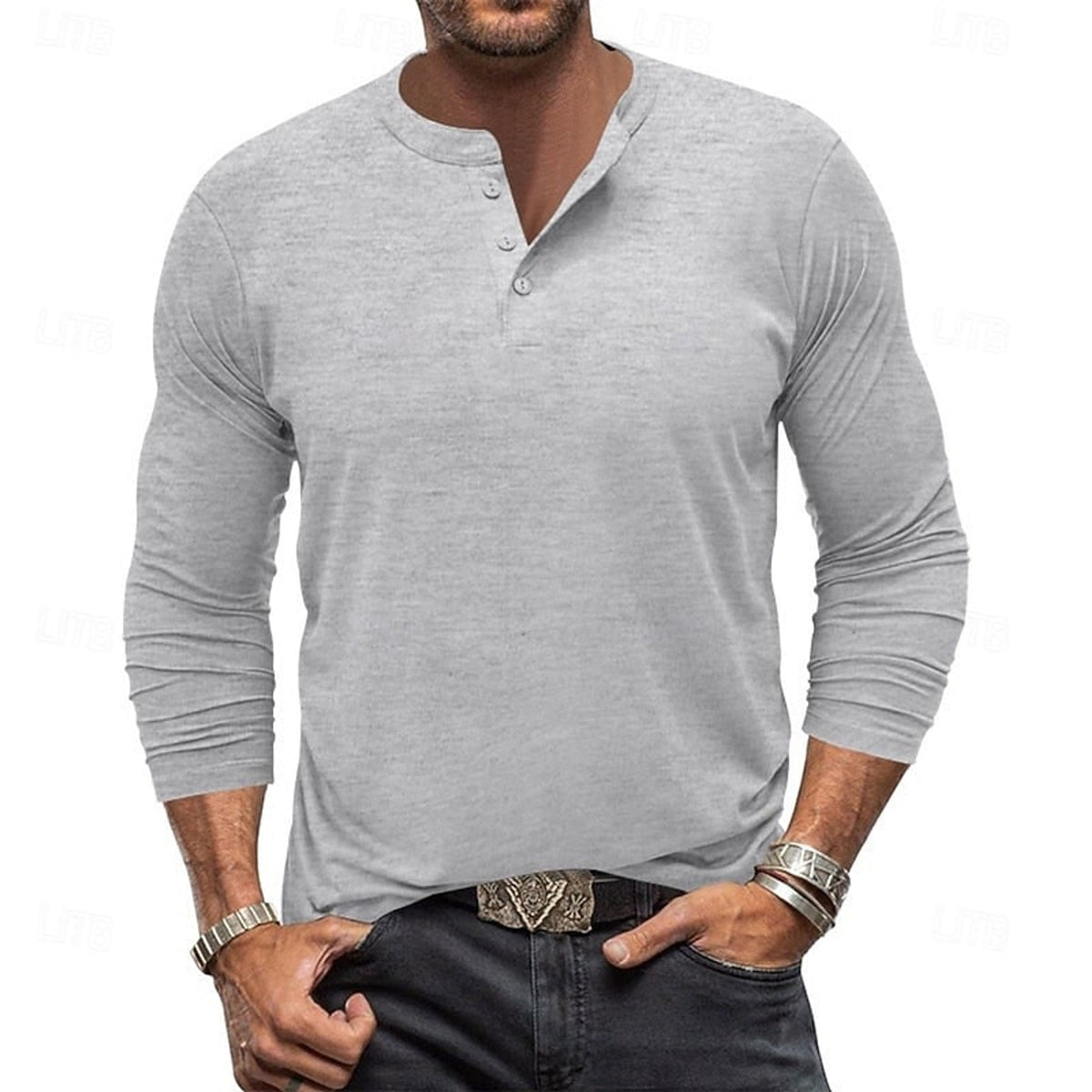 Henley Shirt with Adjustable Long Sleeve and Relaxed Fit - Image 5