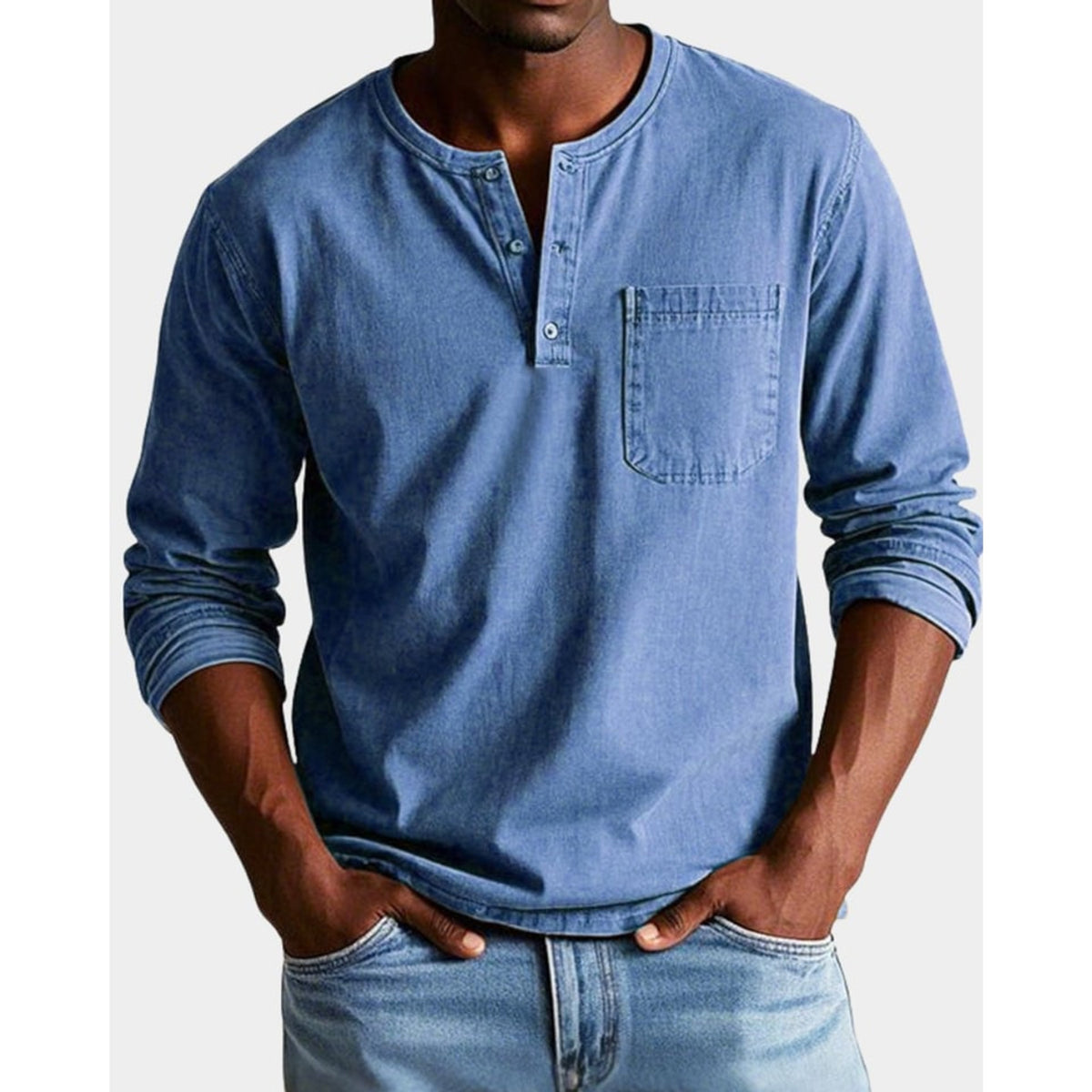 Henley Shirt with Relaxed Fit and Chest Pocket - Image 1