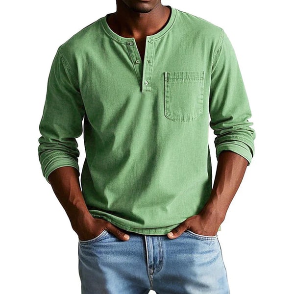 Henley Shirt with Relaxed Tailored Fit and Chest Pocket - Image 1