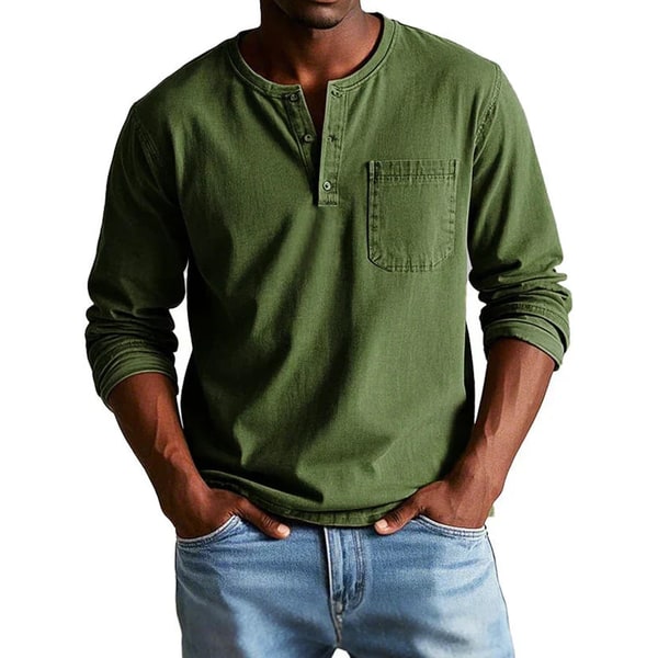 Henley Shirt with Relaxed Tailored Fit and Chest Pocket - Image 2