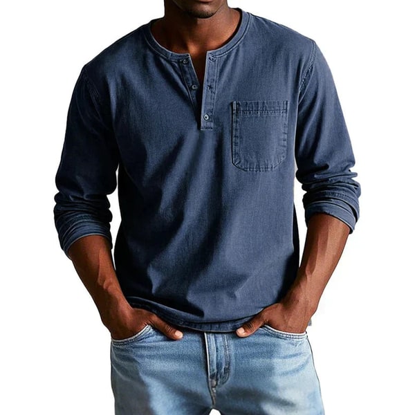 Henley Shirt with Relaxed Tailored Fit and Chest Pocket - Image 3