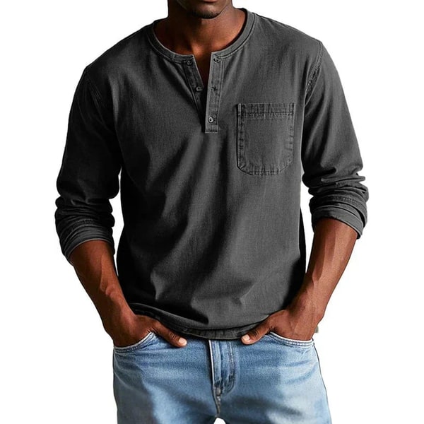 Henley Shirt with Relaxed Tailored Fit and Chest Pocket - Image 5