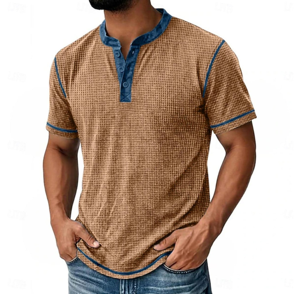 Henley Shirt with Relaxed Waffle Texture and Button Placket - Image 4