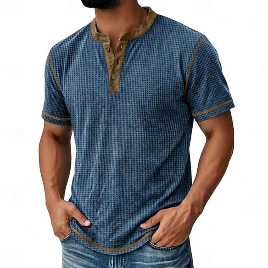 Henley Shirt with Relaxed Waffle Texture and Button Placket - Image 1