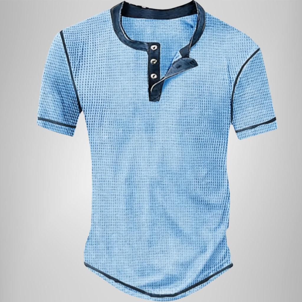 Henley Shirt with Relaxed Waffle Texture and Button Placket - Image 5