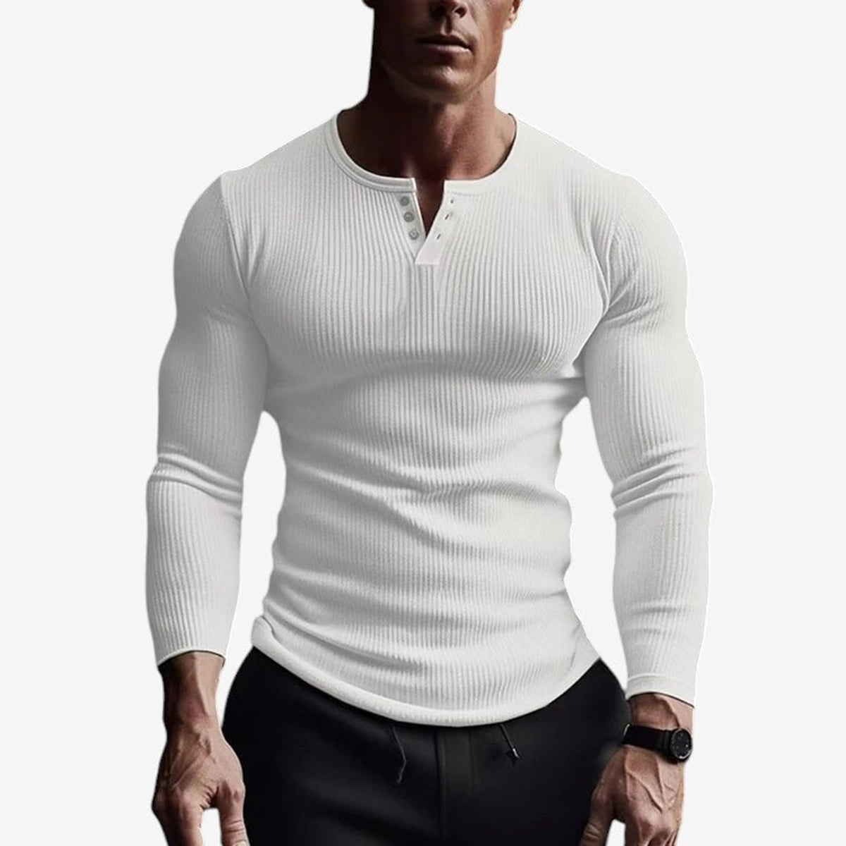Henley Shirt with Streamlined Slim Fit and Button-Front - Image 1