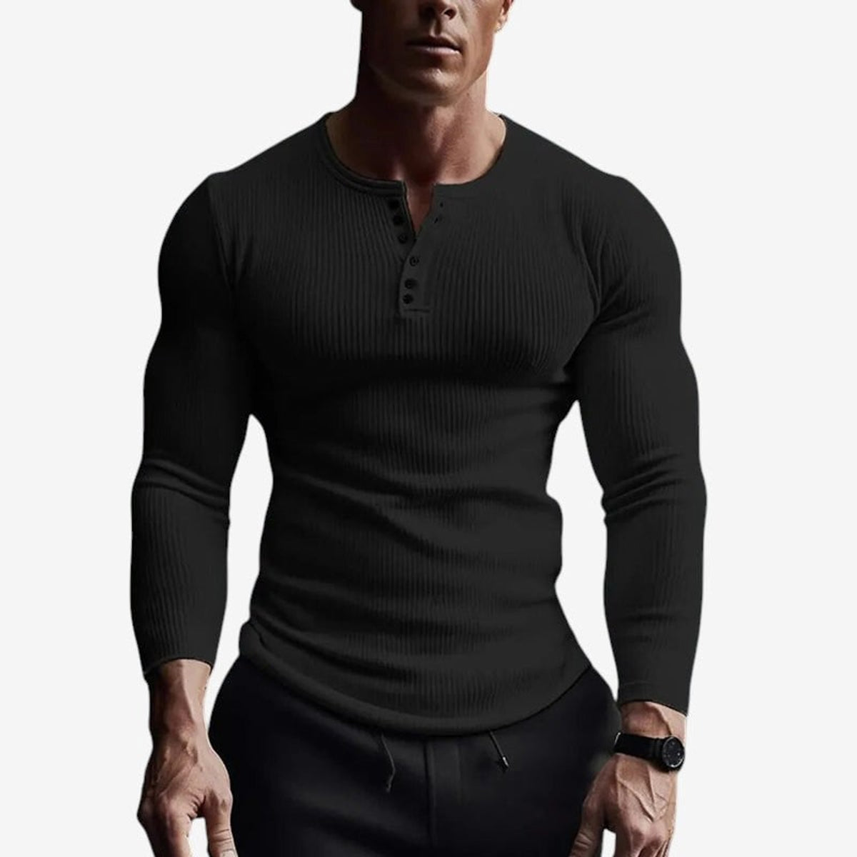 Henley Shirt with Streamlined Slim Fit and Button-Front - Image 2