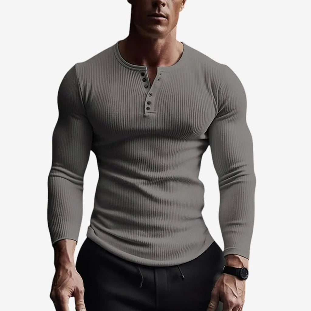 Henley Shirt with Streamlined Slim Fit and Button-Front - Image 3