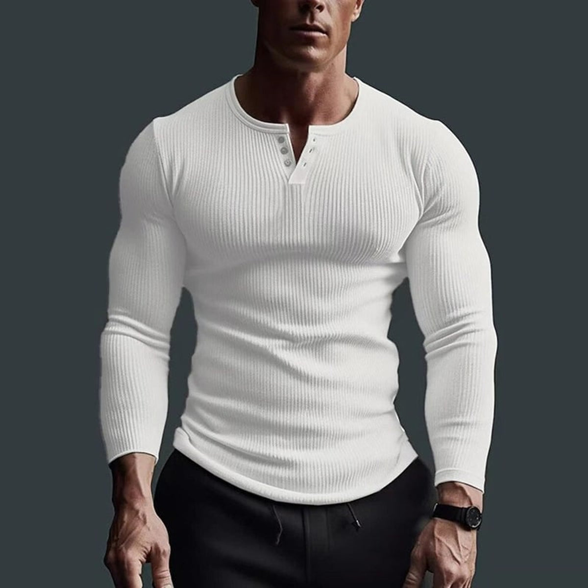 Henley Shirt with Streamlined Slim Fit and Button-Front - Image 6