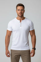 Henley T-Shirt with Relaxed Tailored Fit and Button Placket - Image 1