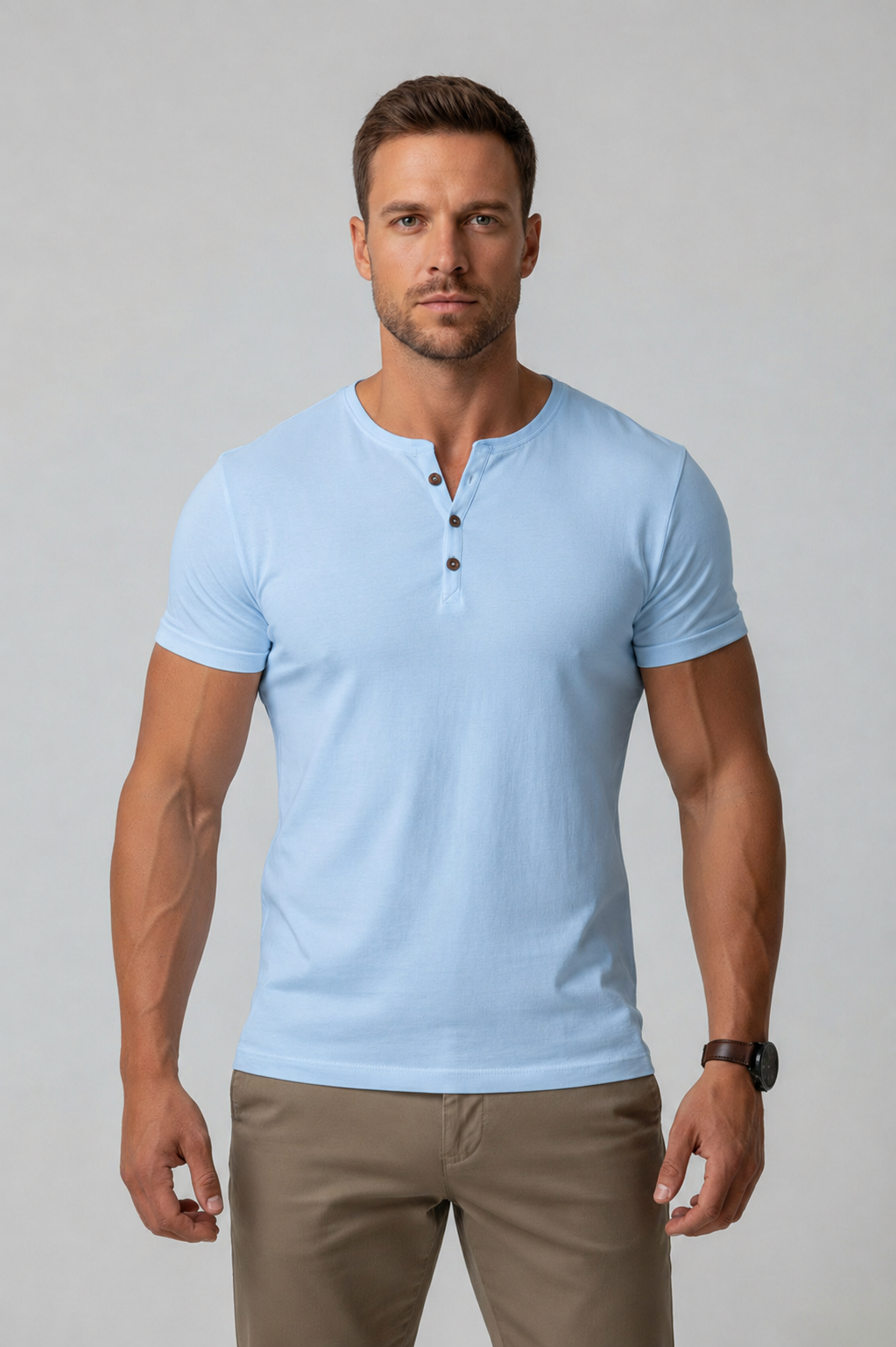 Henley T-Shirt with Relaxed Tailored Fit and Button Placket - Image 2