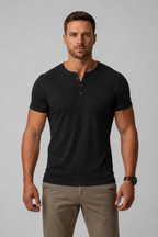 Henley T-Shirt with Relaxed Tailored Fit and Button Placket - Image 3