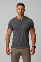 Henley T-Shirt with Relaxed Tailored Fit and Button Placket - Image 4
