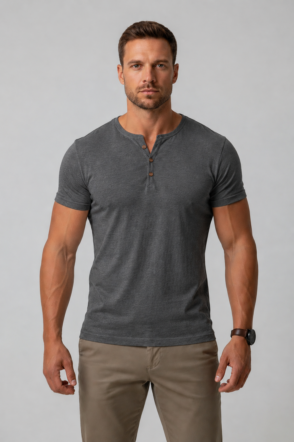Henley T-Shirt with Relaxed Tailored Fit and Button Placket - Image 4