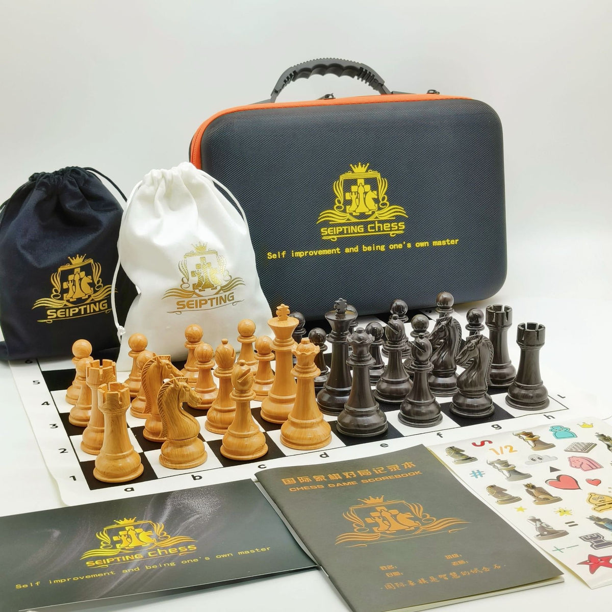 High-End Portable Resin Chess Set With Leather Board And Handbag - Image 7