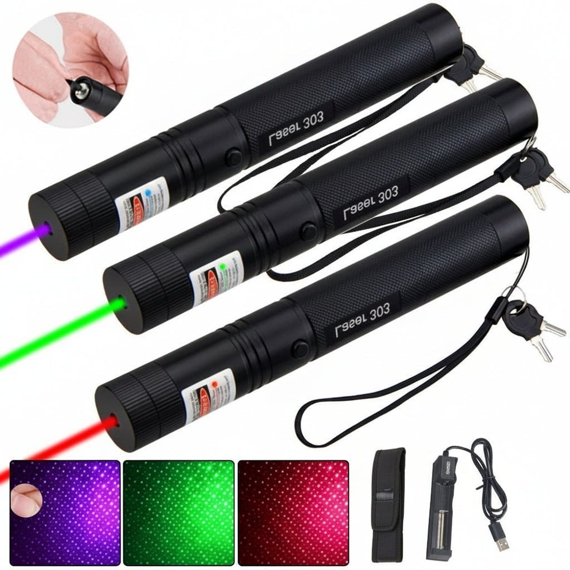 High Power Laser Pointer Pen With Adjustable Focus Ring Safety Key Lock And Rechargeable USB Battery - Image 5