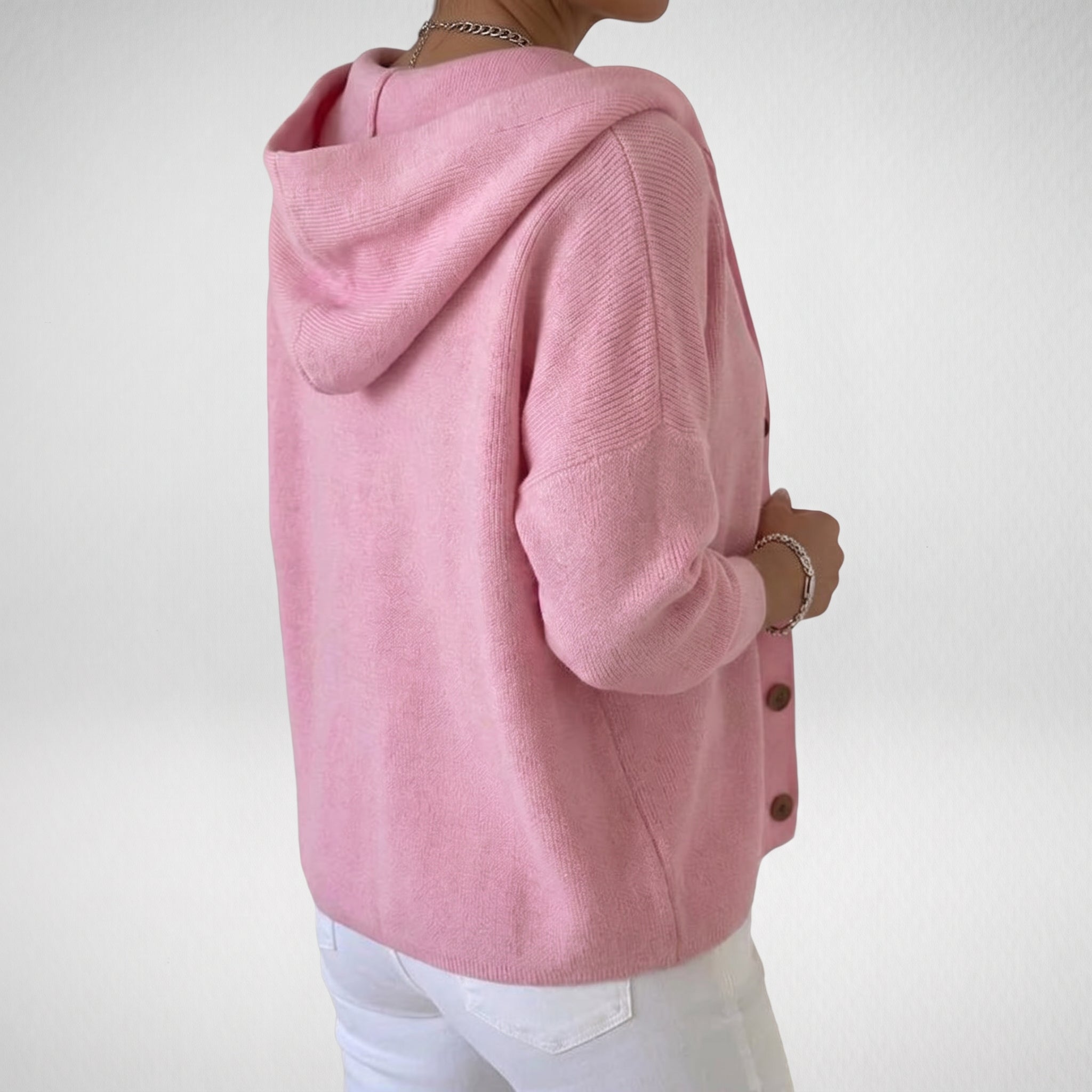 Hooded Cardigan Knit Front Buttons Relaxed Oversized Fit - angle