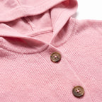 Hooded Cardigan Long Sleeve Ribbed Knit Front Buttons Relaxed Fit - detail